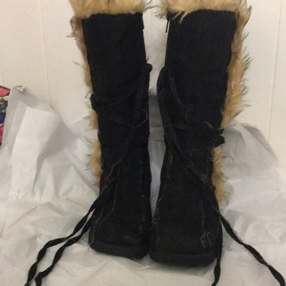 2 sets of Size 6 faux suede boots black and brown wedge